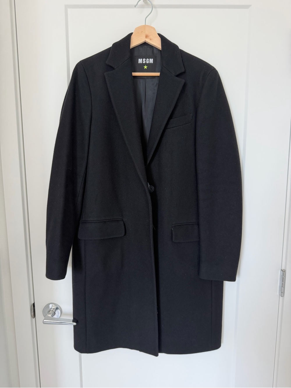 MSGM Black Single-Breasted Wool-Blend Trench Coat